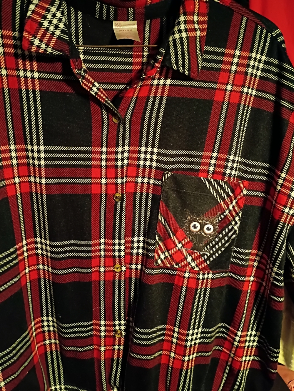 No Boundaries Black, Red & White Plaid Button-Up Shirt with Pocket Detail